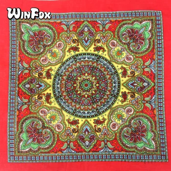 

Winfox Luxury Bohemia Red Blue Floral print Square Cotton Scarf Female Paisley Bandana For Women Men Wristband Handkerchief