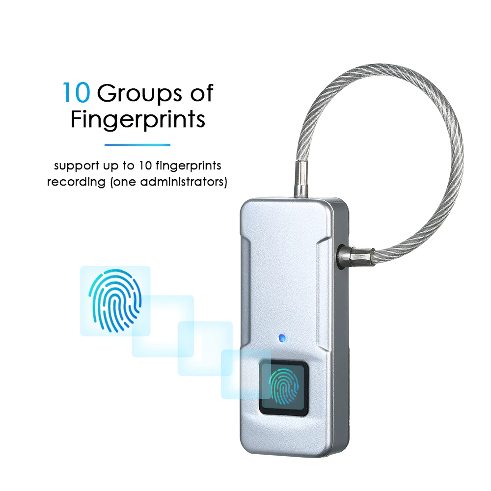 

Bag Lock Mini Portable Fingerprint Lock Smart Intelligent Outdoor Bag Handbag IP65 USB Rechargeable Keyless 10 Sets Fingerprints