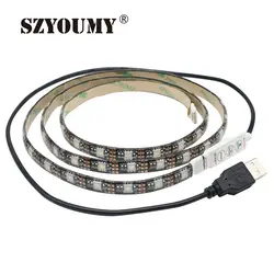 SZYOUMY 5050 SMD USB Светодиодные ленты огни DC5V черный ПХБ RGB IP65 Водонепроницаемый ТВ фонового освещения гибкий свет