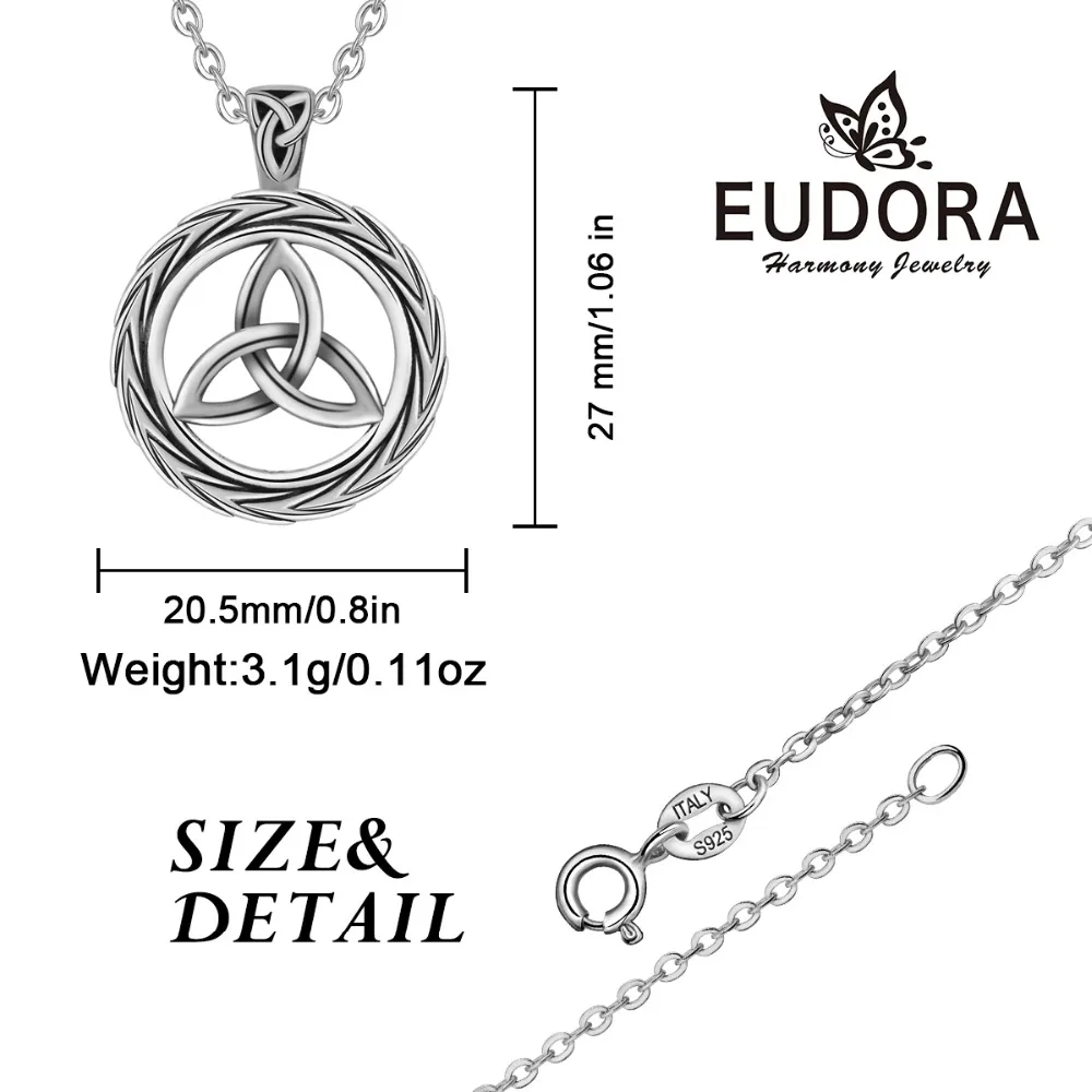EUDORA 925 стерлингового серебра Тринити кельтика подвеска в форме банта Triquete серебро 925 ювелирные изделия Pendentif haute joaillery bijoux