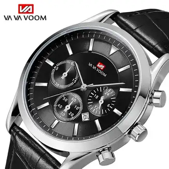 

Mens Watches VA VA VOOM Luxury Brand Sport Waterproof Wrist Watch Chronograph Quartz Military Genuine Leather Relogio Masculino