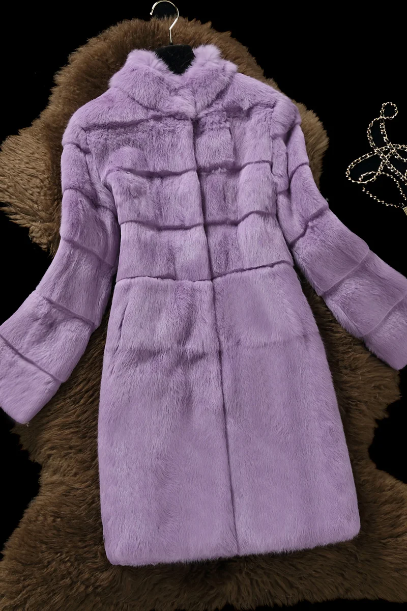 Пальто с натуральным кроличьим мехом высшего качества, Женское пальто с воротником-стойкой, волнистое пальто с натуральным мехом, верхняя одежда осень-зима размера плюс S-6XL