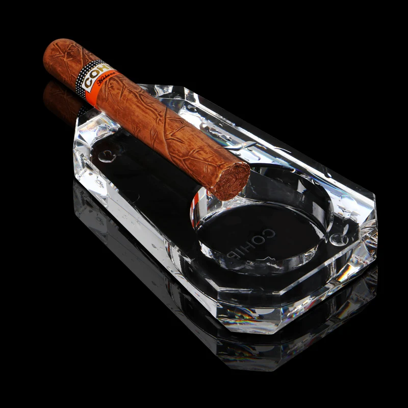 COHIBA Luxury Design Holder one Cigar Transparent Pattern Austrian Crystal Cigar Ashtray W/ Original Box