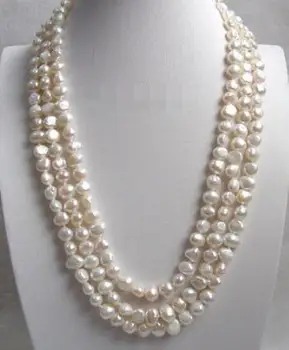 

baroque 3row 8-9mm white freshwater pearls necklace j7335