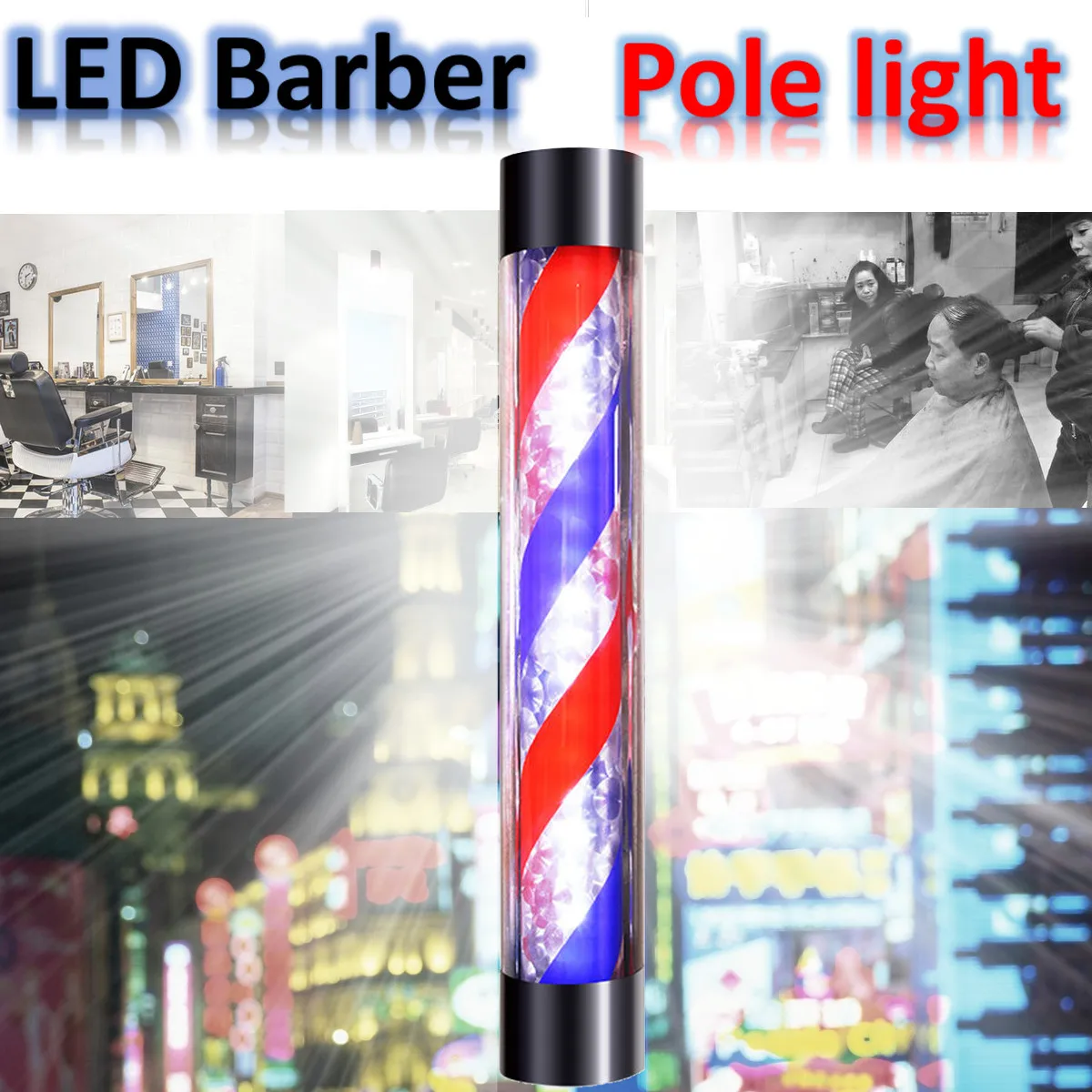 

LED Barber Shop Sign Pole Light Red White Blue Stripe Design Roating Salon Wall Hanging Light Lamp Beauty Salon Lamp New