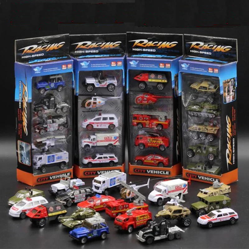 4Sets/Lot 164 Diecast Cars Metal Alloy Model Toys Military Affairs City Fire Rescue Series Mini