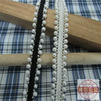 

Hot-Selling 1.2cm double white pearl for clothes Beautiful Lace and Pearl Beaded Trim Ribbon For Sewing Collar Decoration