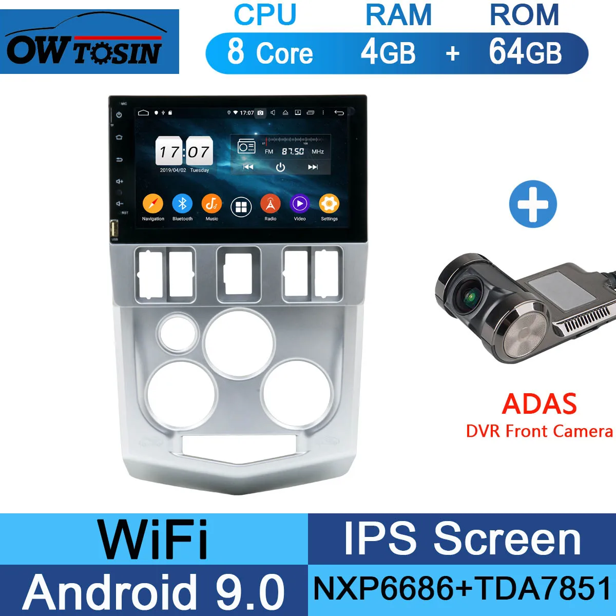 1920*1080 " ips 8Core 4+ 64G Android 9,0 Автомобильный мультимедийный плеер gps Радио для RENAULT Logan Tondar 90 DACIA Logan NISSAN Aprio - Цвет: 64G Adas Camera