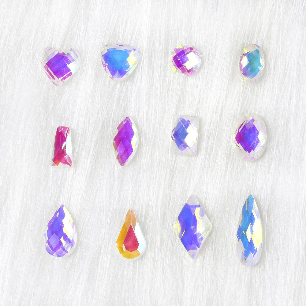 AB Flat Back Glass Nail Art Rhinestones 50pcs Manicure Flat Shaped Magical Shaped Diamonds Japanese AB Mocha Flat Rhinestone, 12