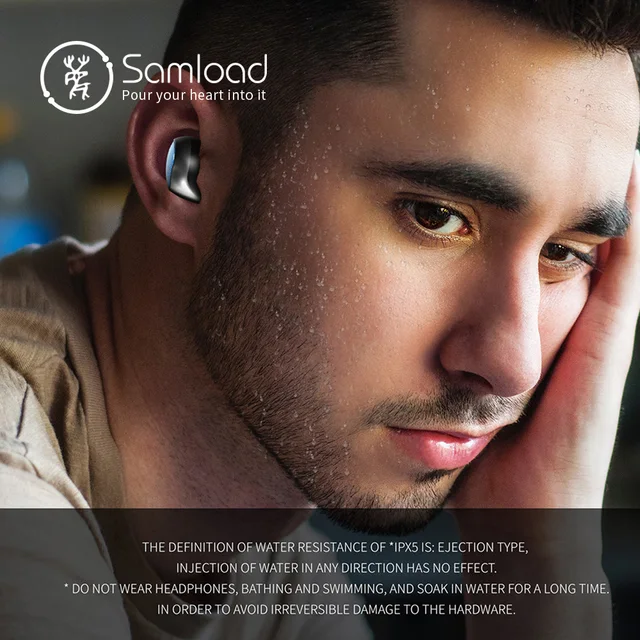 Samload Mini Earphone Port Cordless Wireless Earbud Stereo in ear Bluetooth 5.0 Waterproof headphones For Apple iPhone 7 X Sony