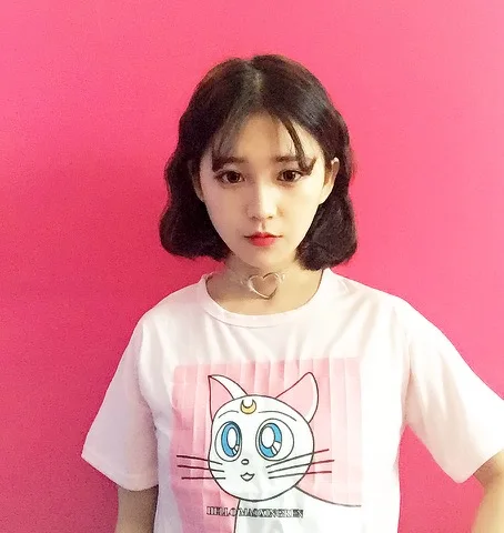 

2016 Summer New Fashion Halajuku Cat Printed Cute Sweet Slim Short Sleeve Female T-shirt