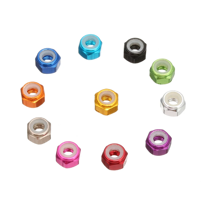 

SULEVE New 10Pcs M4AN1 M4 Self-locking Nylon Aluminum Alloy Nut Multi-color Nuts for FPV RC Red Purple Royal Pink Orange Green