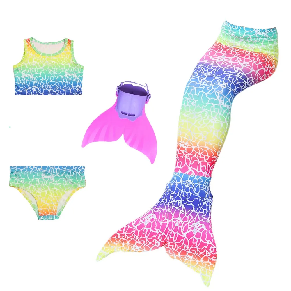 

Little Children Mermaid Tail with Fin Costume Cosplay Rainbow Color Mermaid Swimsuit Bikini Set Kids Swimming Girls Mermaid
