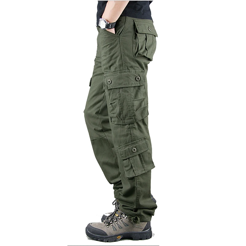 FALIZA Men's Cargo Pants Multi Pockets Military Style Tactical Pants Cotton Men's Outwear Straight Casual Trousers for Men CK102