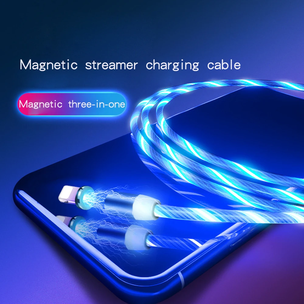Светящееся освещение потока Магнитный usb-кабель для iPhone XR X 7 8 Micro type C зарядное устройство Быстрая зарядка магнит зарядка USB-C type-C