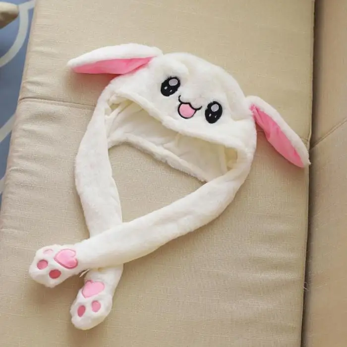 Cute Bunny Plush Hat Funny Playtoy Ear Up Down Rabbit Gift Toy for Kids Girls Girlfriend NFE99