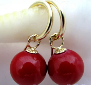 

ry00880 16mm round red shell pearl dangle earring