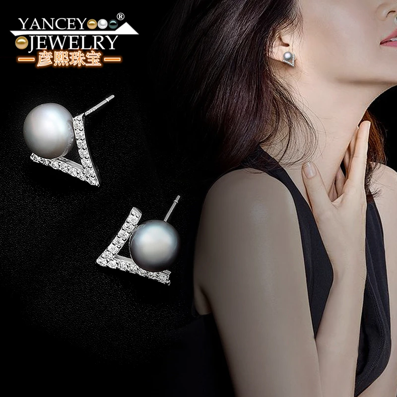 

YANCEY Natural freshwater S925 sterling silver pearl stud earrings, simple personality, 2019 new tide earrings
