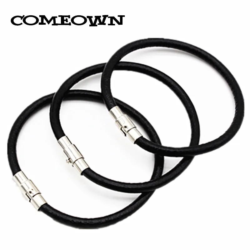 

COMEOWN 10pcs 4mm Black Real Leather Charms Bracelets & Bangles 16-25cm Alloy Magnetic Clasps DIY Jewelry Bracelets for Women