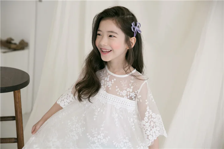 Vestido de Verão Branco para Adolescentes Meninas Grandes Princesa Festa Vestidos Rendas Bordado Vestido Menina 4 6 8 10 11 12 14 Anos Crianças Roupas 10 High Quality Mamãe e Bebê