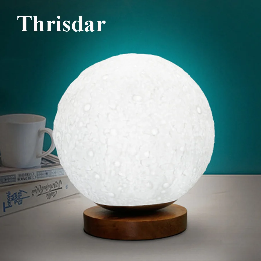 

Thrisdar Dia18CM 3D Print Moon lamp LED Night light With E27 Bulbs Plug in 110V 220V Bedroom LED Night Light Moonlight Gift