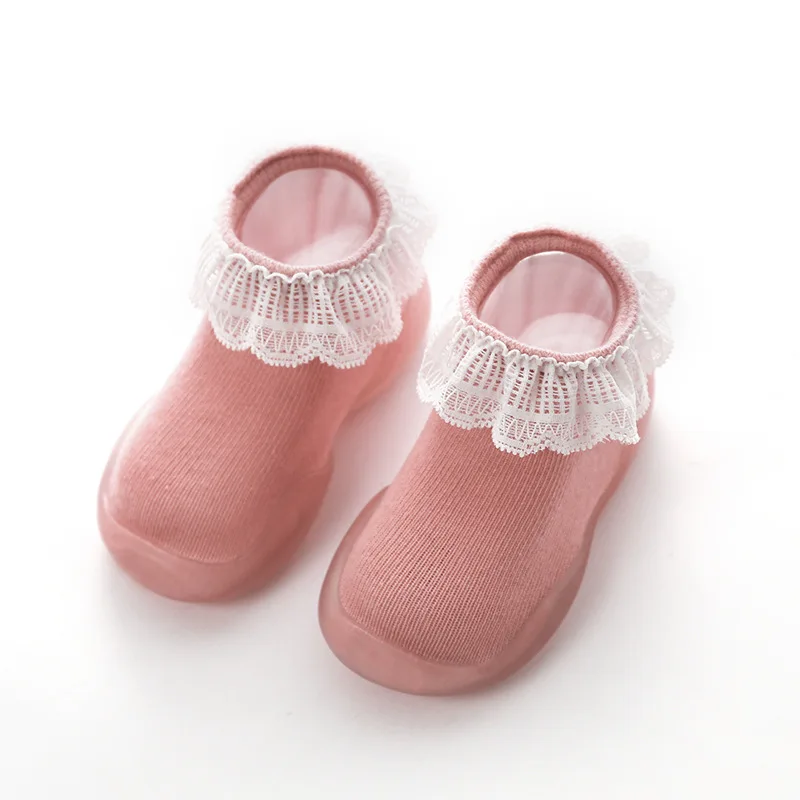 

2019 Lace Non-slip Soft Bottom Baby Shoes Indoor Toddler Girls First Walkers Shoes Kids Baby Foot Socks