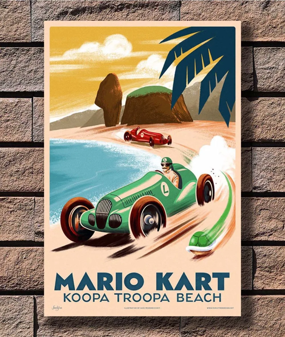 

B-485 Mario Kart Luigi - Koopa Troopa Beach Classic Poster Art L-W Canvas Print Decoration 12x18 24x36 27x40 inch