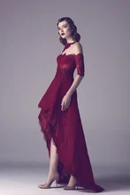 Red boot-ausschnitt weg von der schulter kurze spitze asymmetrische cocktailkleider halbe prom kleider robe cocktail ASCK05