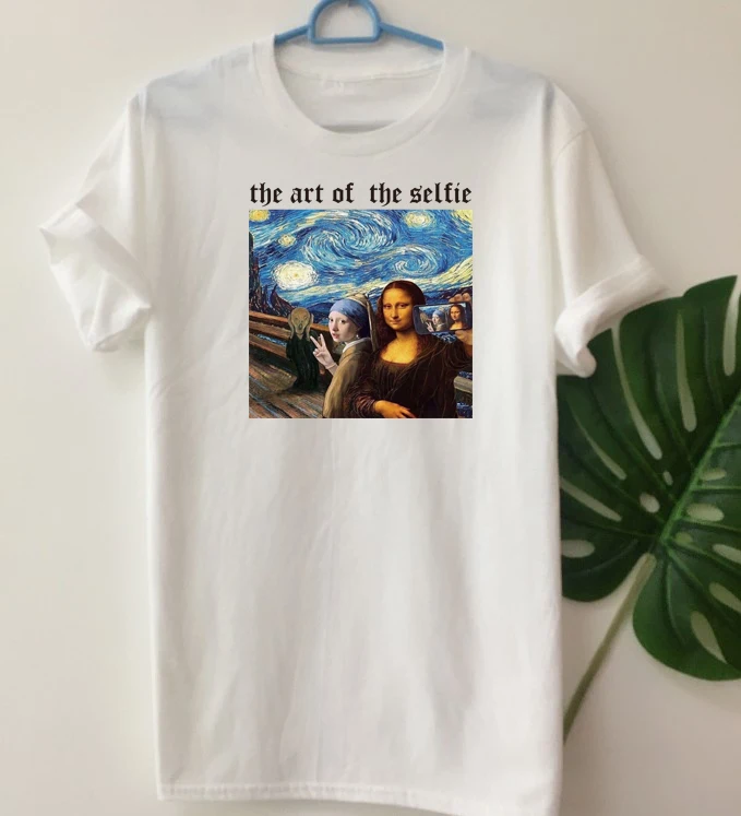 Kaufen Fashionshow JF Het Meisje Erfüllt De Parel Mona Lisa Starry Nacht Kunst Gedruckt T Shirt Frauen Kurzarm Van gogh Da Vinvi T Tops