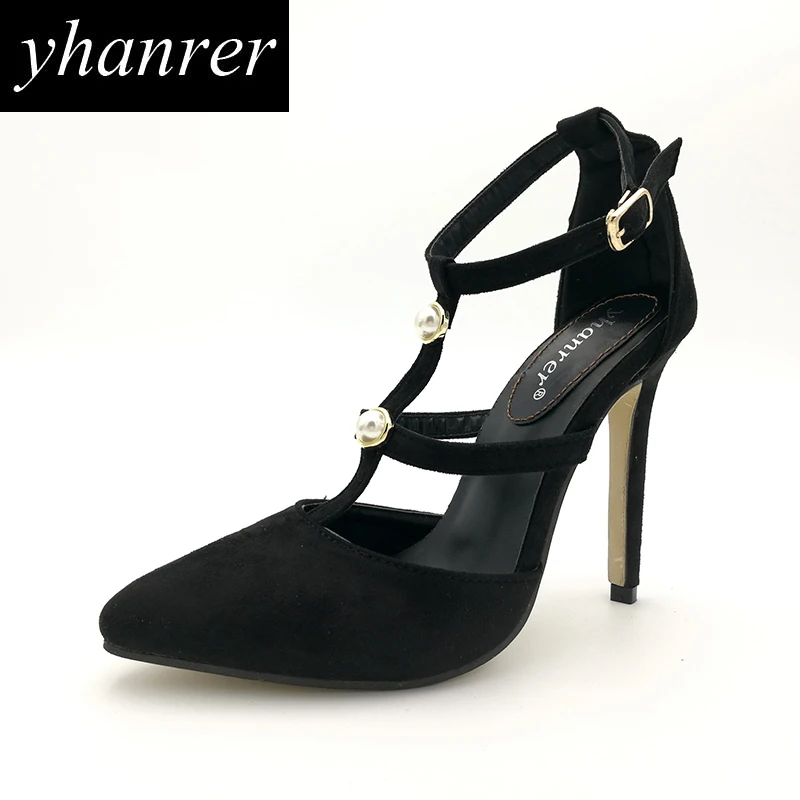 black t strap high heels