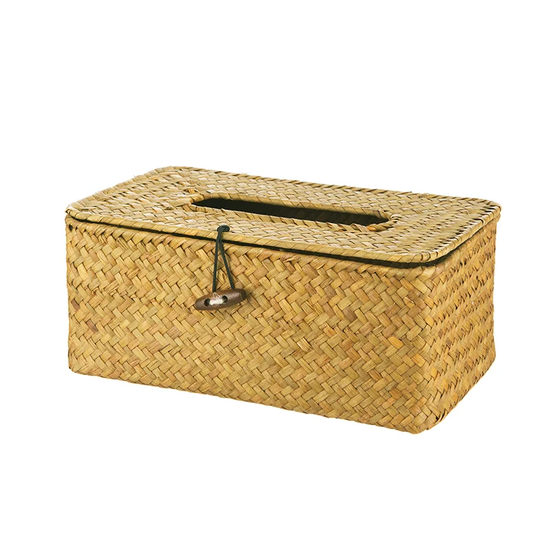 Household Adornment Willow Weave Straw Collecting Paper Towel Box Living Room Bedroom Household Draw Paper Decoration Home Craft
