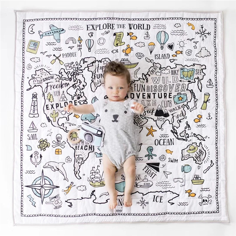 

Cute nautical doodle children's crawling mat baby cotton quilt game pad kids play mat room decoration carpet toy mats 120*120cm
