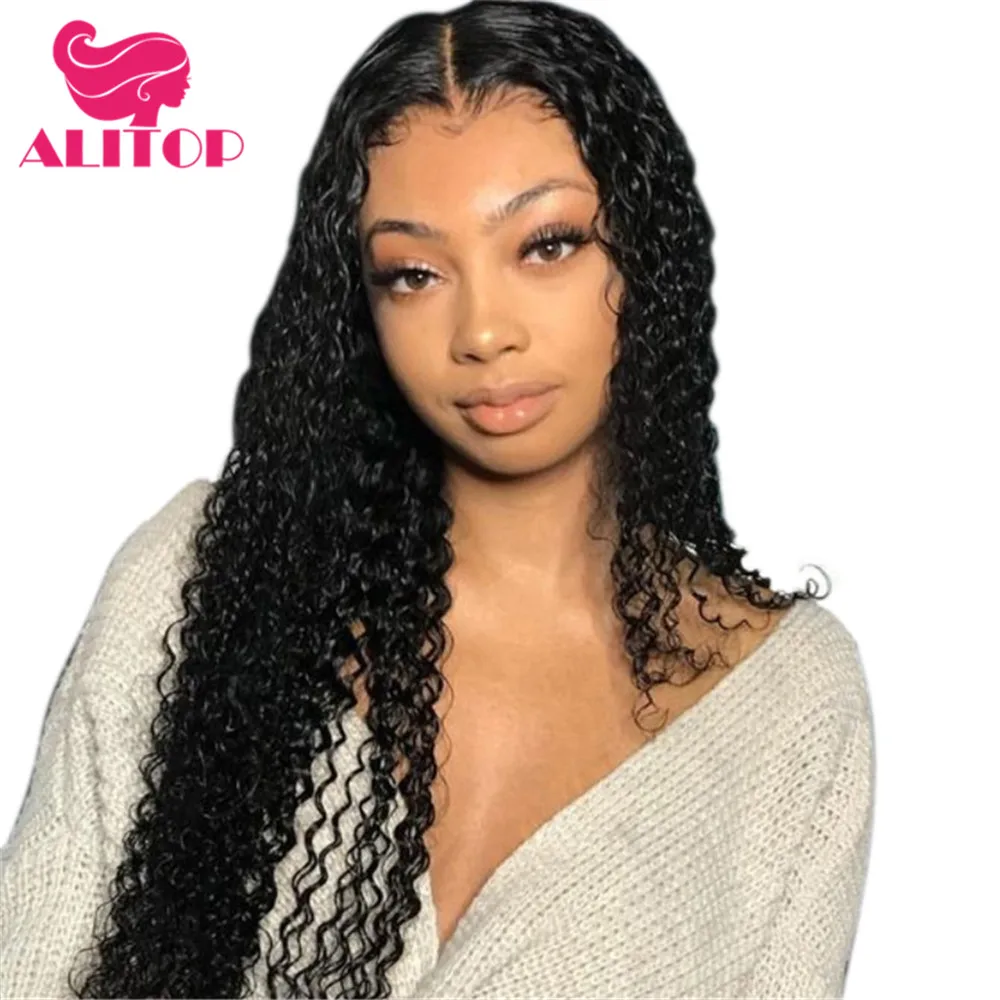 

ALITOP Lace Front Wig perruque cheveux humain Human Hair Wigs Kinky Curly Wig Brazilian Remy Hair Pre Plucked Bleached Knot Hair