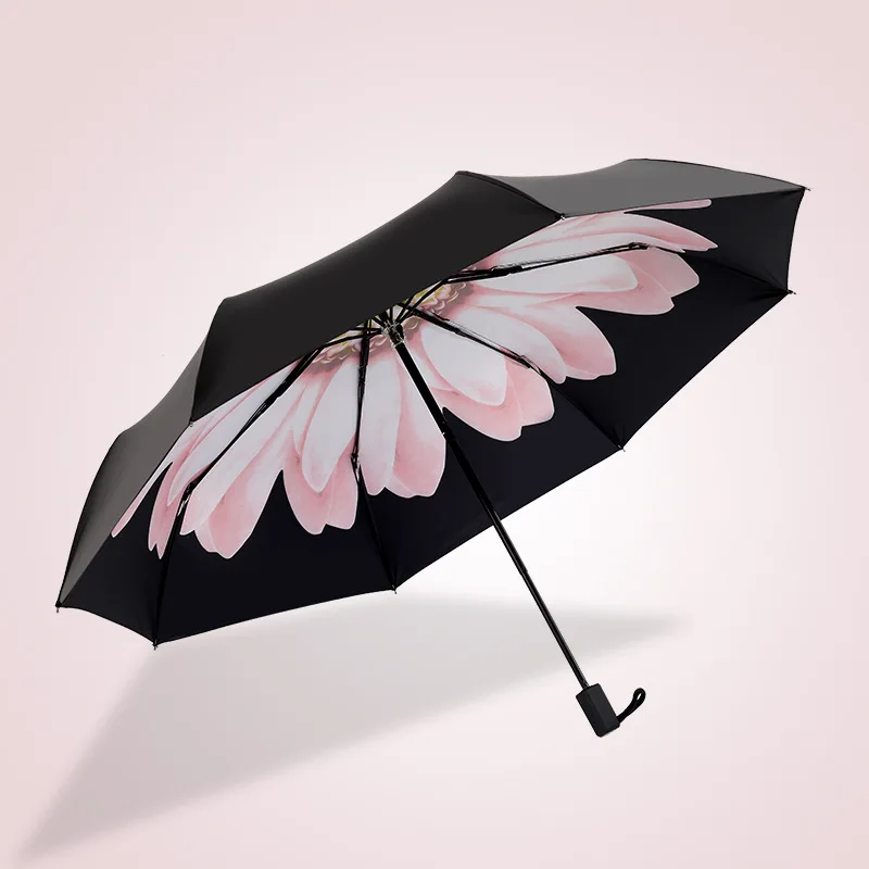 Творческий черное покрытие складной Зонты, дождь женские анти-УФ зонтик для женщин с рисунком "Подсолнух" зонтик солнцезащитный крем для путешествий и солнца