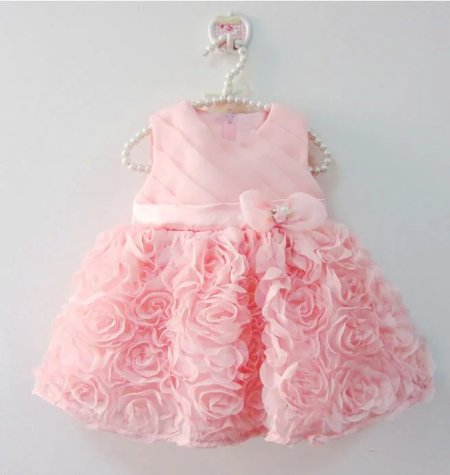 1 year birthday dress 2016 flowers infant baby dress pearl bow baby girl dresses cotton infant tutu dress for wedding