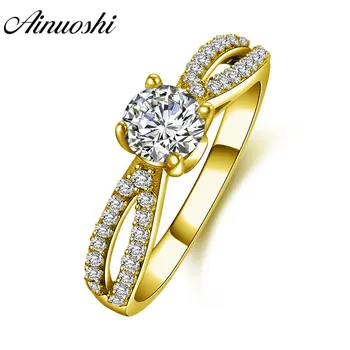 

AINUOSHI Trendy Bow Knot Band Ring 14K Solid White/Yellow Gold Pave Setting Round Cut Sona Diamond Women Wedding Engagement Ring