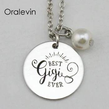 

BEST GIGI EVER Inspirational Hand Stamped Engraved Custom Charm Pendant Necklace Gift Metal Stamped Jewelry,10Pcs/Lot, #LN2351