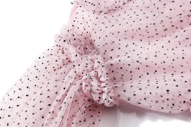 [LIVIVIO] летнее женское платье в горошек v-образный вырез рукав-фонарик с оборками перспектива свободные платья Женская мода Новинка