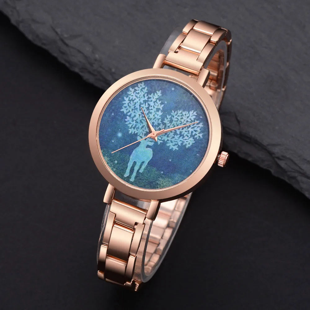 Lvpai Blue dial Women's Watch Deer Animal Graphics Watch Steel Belt Quartz Wrist Watch Lvpai Blue dial Women's Watch Deer Animal Graphics Watch Steel Belt Quartz Wrist Watch