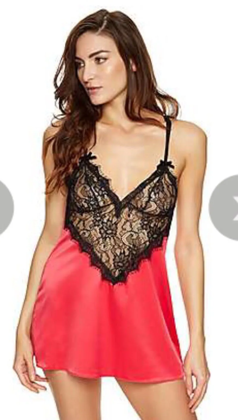 Сексуальное женское белье, кружевное платье Babydoll, одежда для сна, нижнее белье Babydolls, прозрачная Пижама, сорочка размера плюс 2XL - Цвет: Красный
