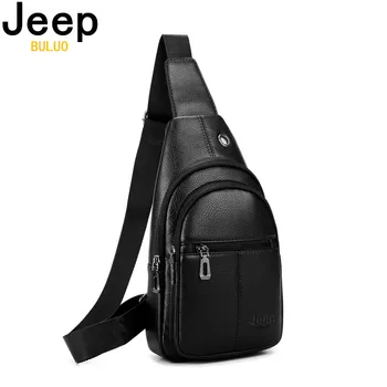 

JEEP BULUO Men's Crossbody Shoulder Bags Brand Fashion Men Chest Bag Split Leather Sling Bags High Quality Travel Drop Shipping
