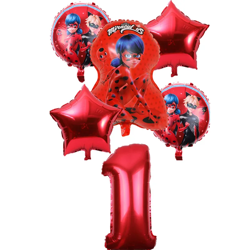 

6Pcs/Lot Miraculous Ladybug Foil Balloon 32" number Set Happy Birthday Party Decoration Cartoon Dot Latex balloon kit kids gift
