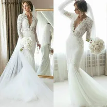 Кружевное свадебное платье русалки с длинным рукавом, летнее пляжное платье на заказ, Vestido De Novia размера плюс