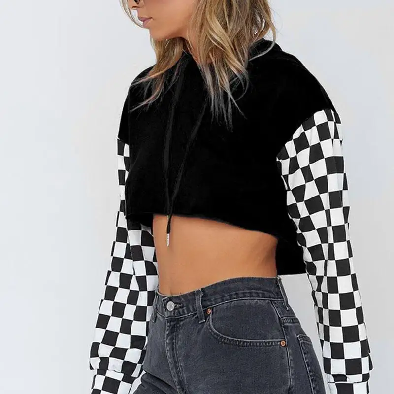 Новинка 2019 Yfashion Женская Короткая Толстовка Модный пуловер с капюшоном и длинным