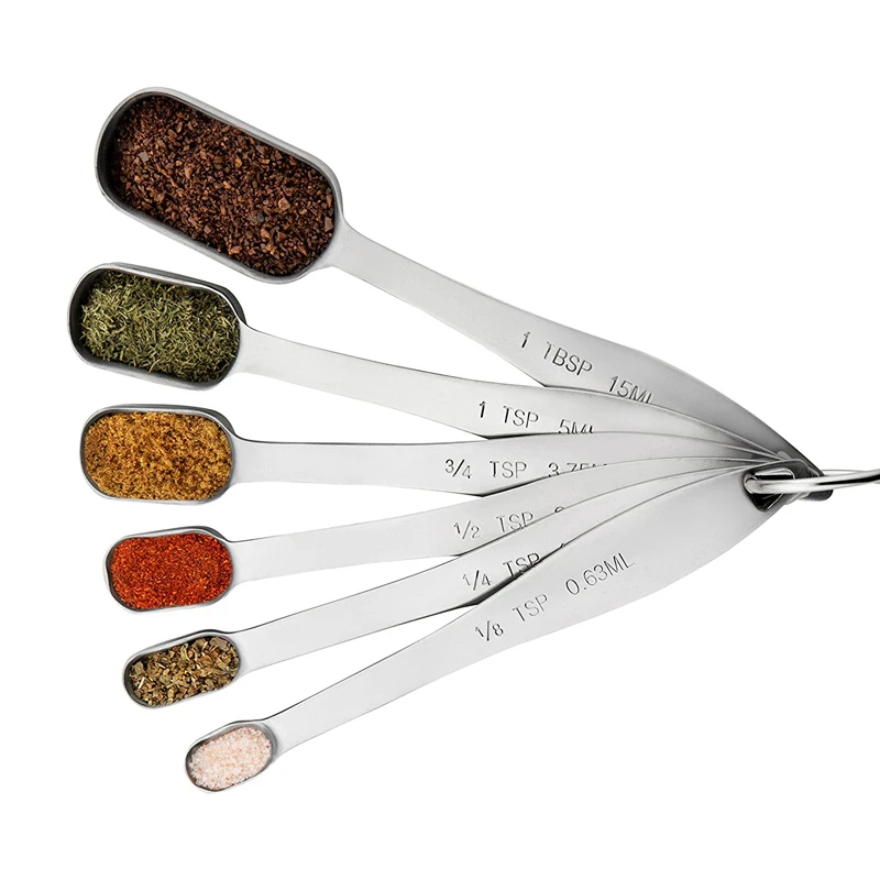 6Pcs Stainless Steel Measuring Spoons Narrow Measuring Teaspoon Set Measuring Cup Dry Liquid Spice Sugar Coffee Kitchen Scale (2-1)