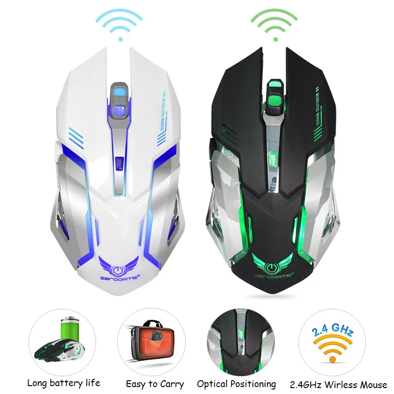 ZERODATE 2 4GHz Wireless Gaming Mouse 6 Buttons 2400DPI Ergonomics Optical Mouse 7 Colors LED Game
