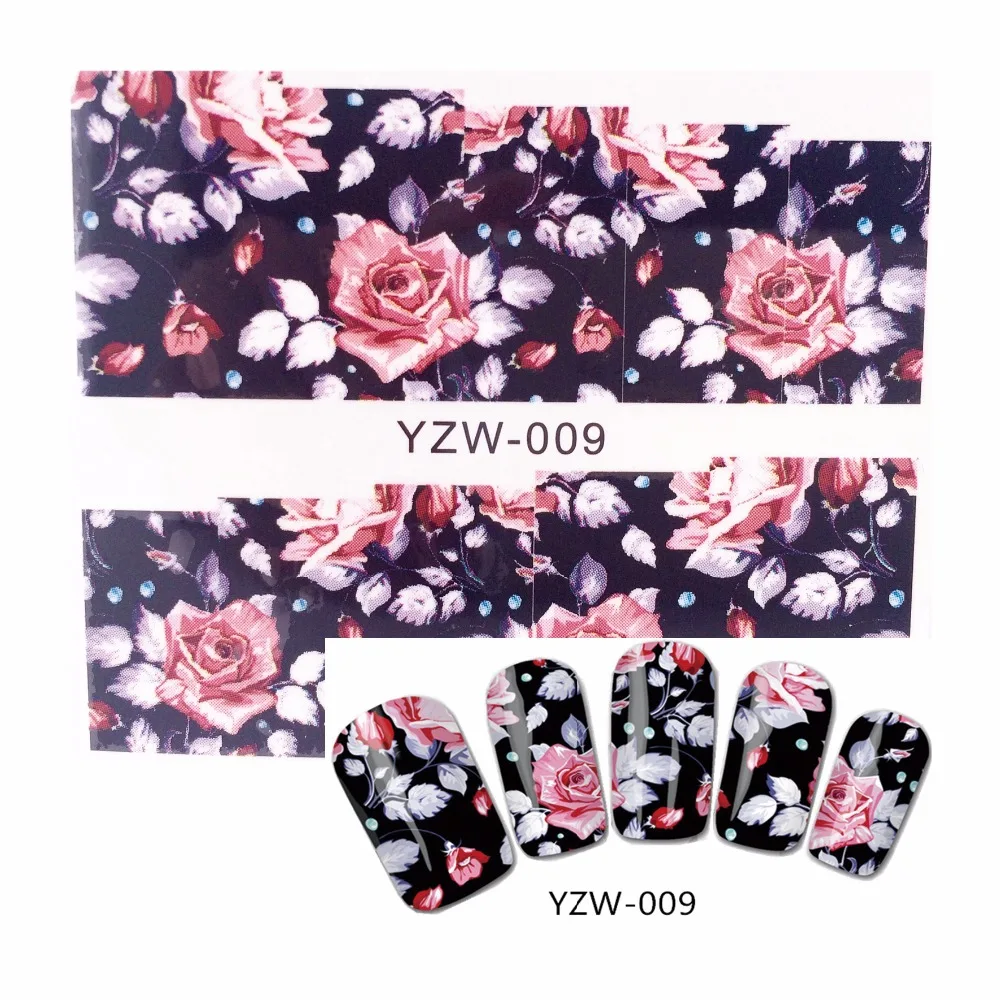 

YWK 1 Sheet Optional Chic Flower Feather Cat Designs Water Transfer Nail Sticker Decals DIY Art Fingernail Decoration