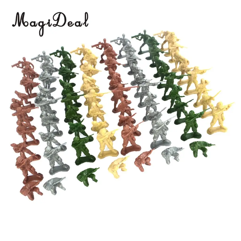 MagiDeal 100Pcs 5cm Plastic Soldier Army Men Action Figures Play Set Sand Scene Layout Model Toy - in Various Poses 4 Colors