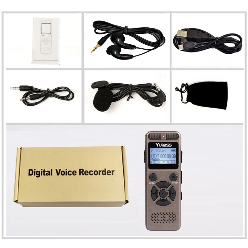 Yulass 16GB Voice Recorder USB Business Portable Digital Audio Recorder With MP3 Player Support Multi-language,Tf Card to 64GB