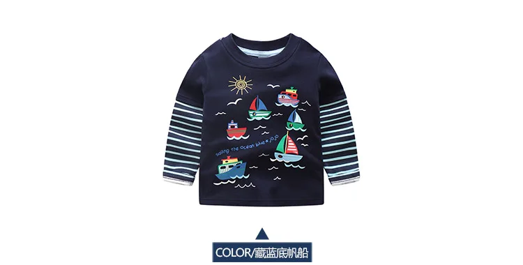2018 Spring Autumn For 2-9 10 Years Children Cotton Striped Patchwork Cartoon Car Bus Truck Baby Kids Boys Long Sleeve T Shirts (17)